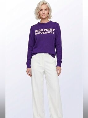 High Point University Purple Crewneck Oversized Knit Sweater Size Medium Cotton